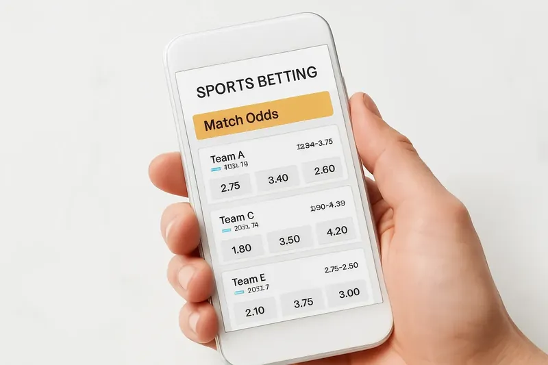 Hand holding smartphone showing sports betting odds on white marble