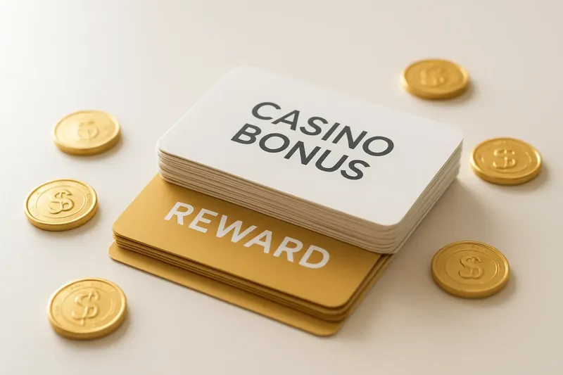 Stack of casino bonus vouchers and reward cards with gold coins