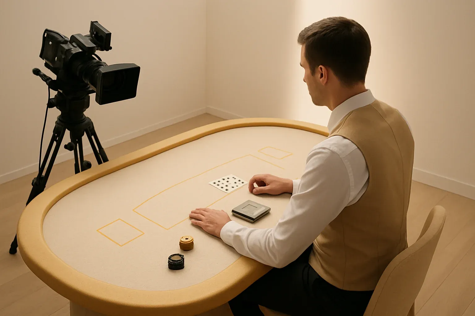 Live Casino Studio Professional blackjack dealer in live casino studio with camera rig